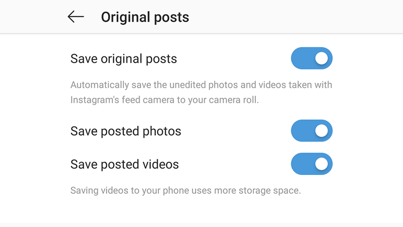 Your options on Instagram for Android.